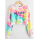 Sueter Corto De Tie Dye Con Estampado De Letra Y Mariposa De Hombros Caídos