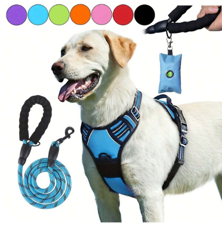Conjunto de arnés a prueba de fugas para perros con correa y dispensador de bolsas de excremento