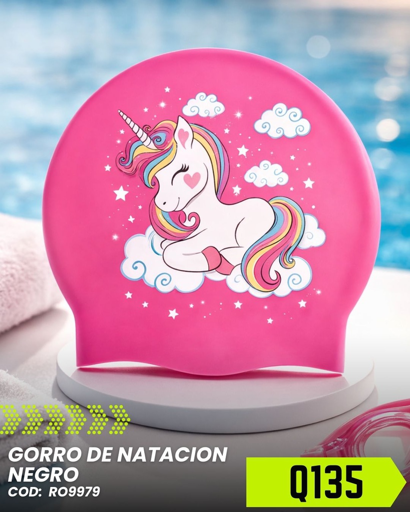 Gorro de natación de silicona con diseño de unicornio Palo Rosa